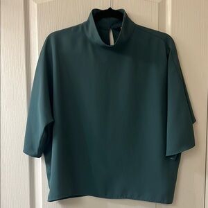 Uniqlo Blue Boxy Blouse with Mandarin Collar